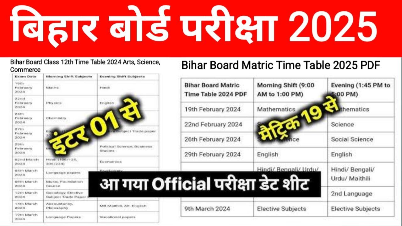 Bihar Board 10th 12th Time Table 2025 Download